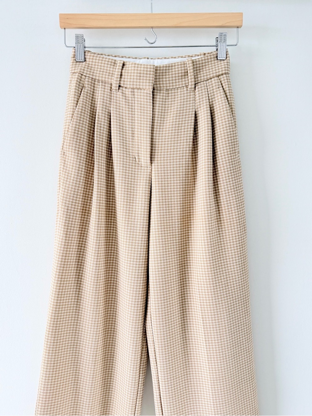 Aritzia Wilfred Effortless Cropped Wide Leg Pants Beige Plaid Size 0 - Picture 7 of 12